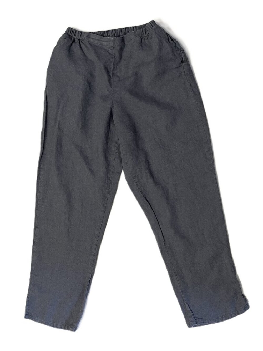 FLAX Pants 100% Linen Sz P (XS 4-6) Elastic Waist Pockets Lagenloook Pull-On